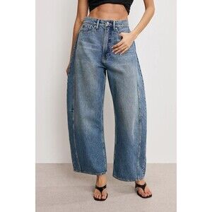 Good American 4 27 Good Extreme Barrel Jeans Indigo Drawstring Womens 4/27 NWT
